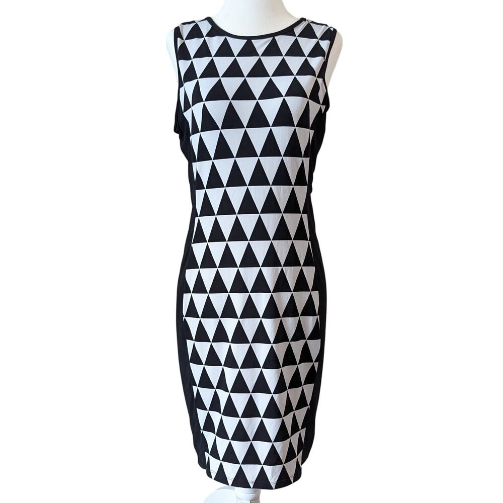 Vince Camuto Black & White Bodycon Sleeveless Back Cutout Dress Size Small